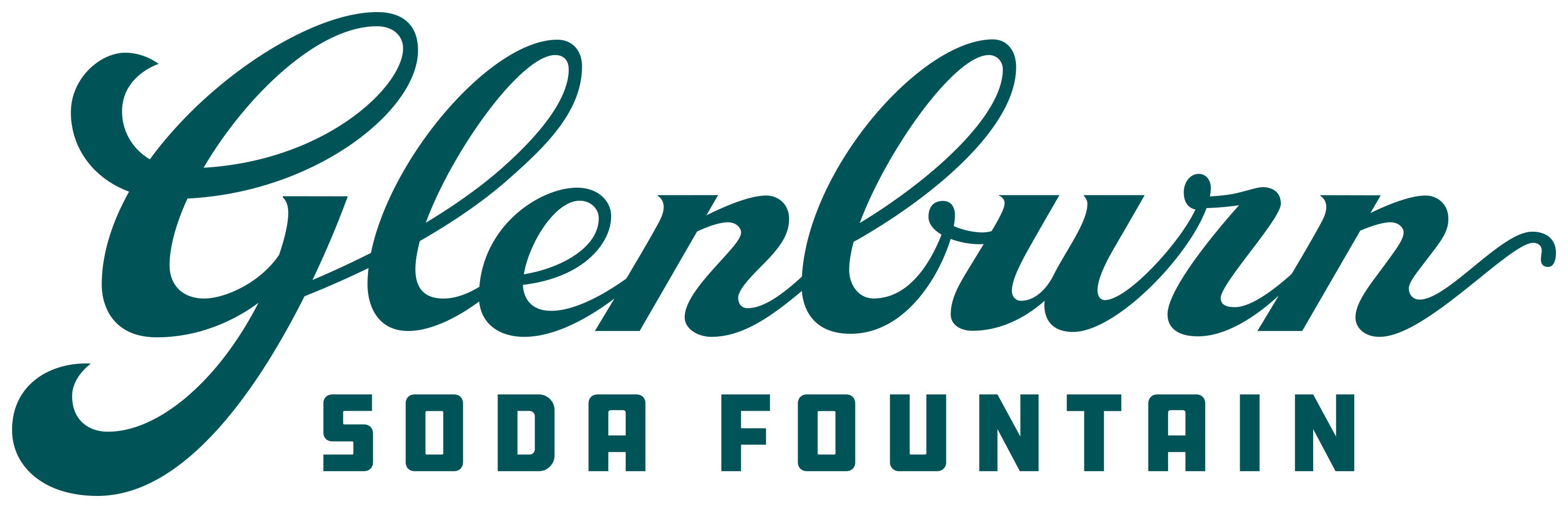 The logo for Glenburn Soda Fountain features the word 'Glenburn' in a flowing, cursive script font in a deep, rich green colour. Below the main wordmark is the phrase 'soda fountain' in a smaller, all-caps, sans-serif font.