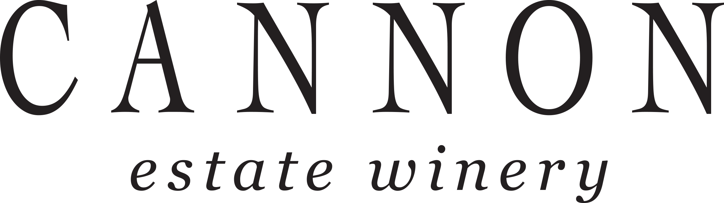 The image shows the logo for Cannon Estate Winery, presented in a sleek and modern style. The word 