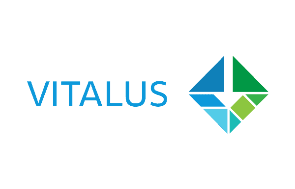 The image displays the logo for Vitalus, a Canadian supplier of milk and dairy products. The word 
